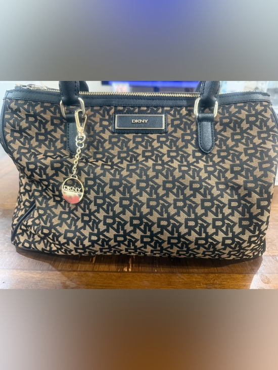 Dkny Handbags - DKNY Black and Brown Monogram Tote with Gold Charm